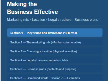 GCSE Business Edexcel | 1.4 Making the Business Effective | Knowledge Organiser
