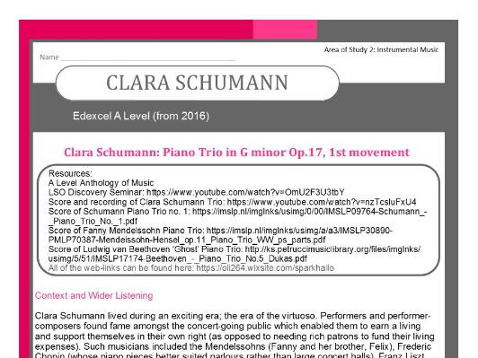 Edexcel A Level Music (updated for 2022-) Clara Schumann