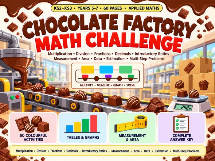 Chocolate Factory Maths Challenge | KS2 Worksheets | 60 Pages