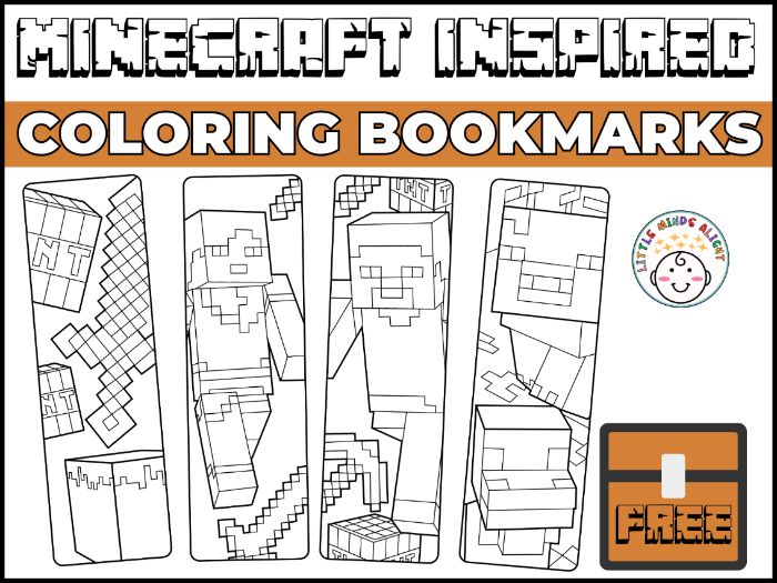 Minecraft Coloring Bookmarks | 8 Designs