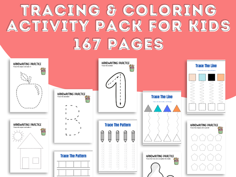 Tracing & Coloring Activity Pack for Kids – Letters, Numbers, Shapes & Patterns | Fun Handwriting Pr