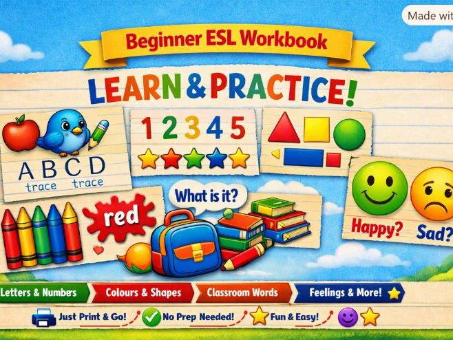 My First English Workbook – Beginner Activity Pack (EAL/ESL/EYFS/KS1, No-Prep)