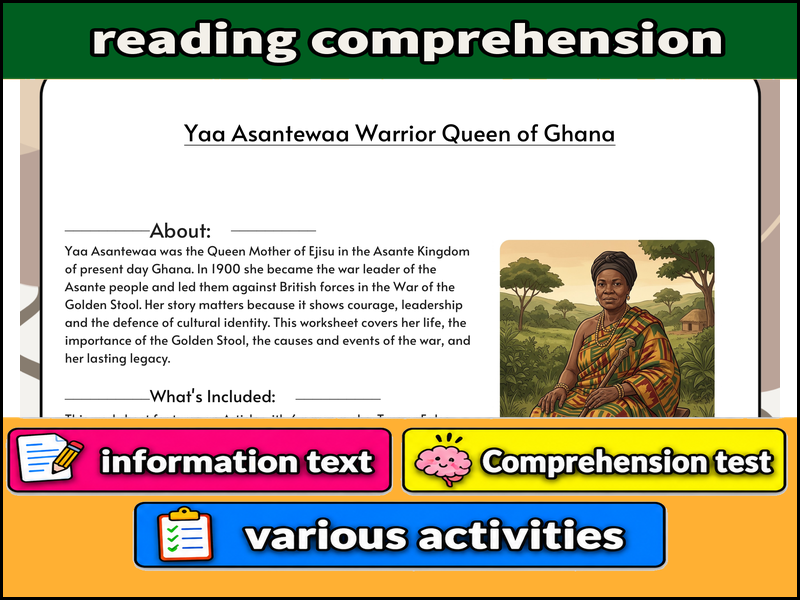 Yaa Asantewaa Warrior Queen of Ghana & Comprehension Test