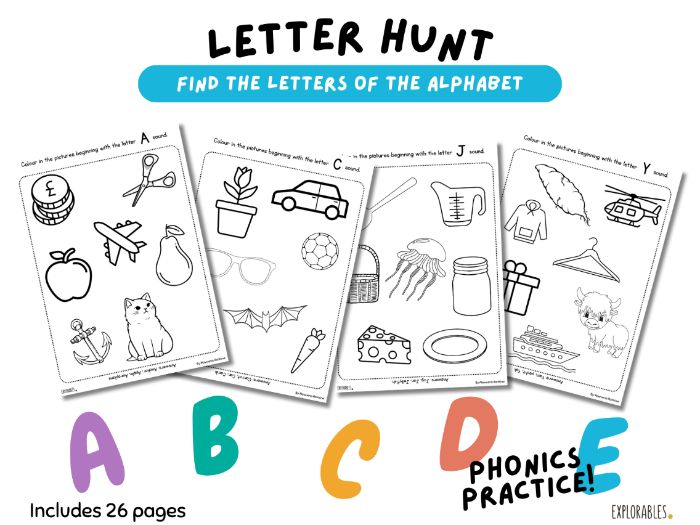 Letter Hunt Find The Letters Of The Alphabet Letter Recognition Alphabet Phonics Practice Preschool