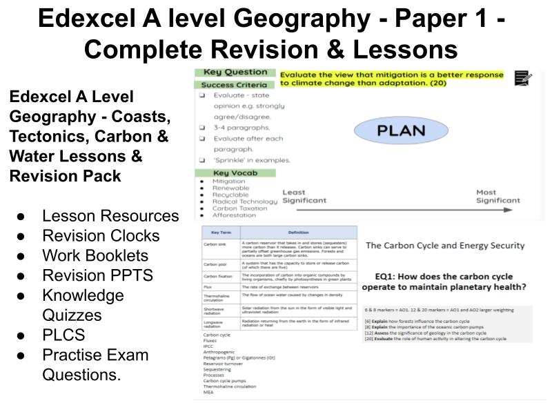Edexcel A Level Geography Paper 1 Lessons & Revision Pack