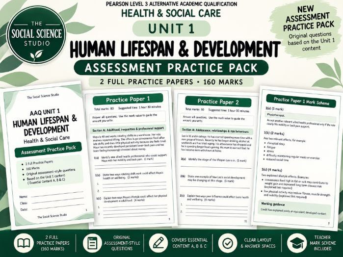 AAQ Level 3 Health & Social Care Unit 1 Human Lifespan Development Mock Exams & Practice Papers