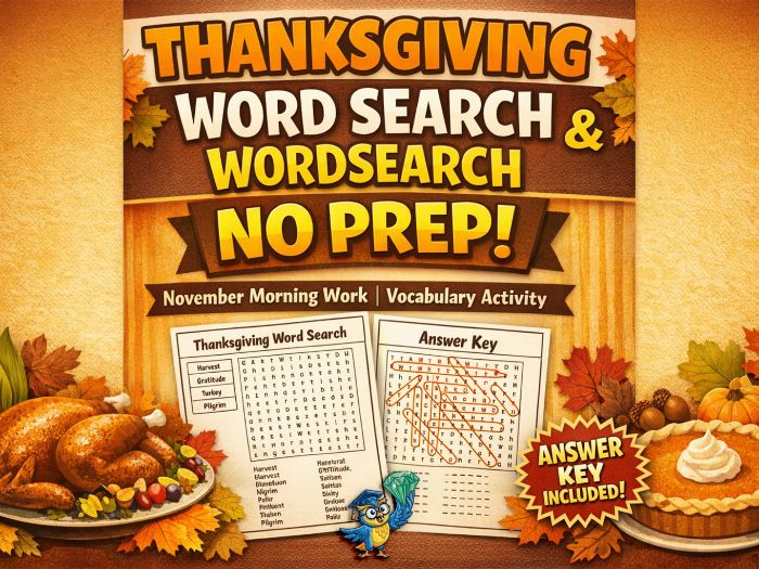 Thanksgiving Word Search & Answer Key