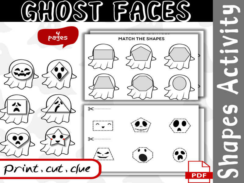 Ghost Halloween Shape Matching Activity 2D Shapes Games Preschool - K Octobre