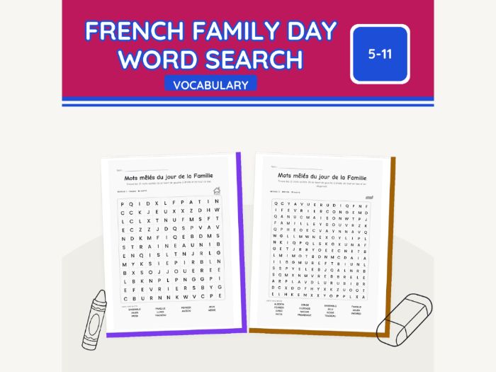 French Family Day Word Search Puzzles | 8 pp