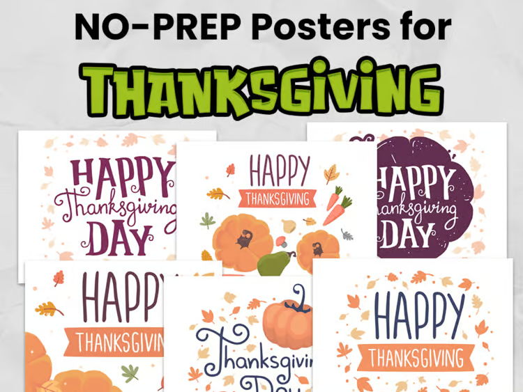 Thanksgiving Posters for KS2/Elementary | NO-PREP Bulletin Board & Classroom Display