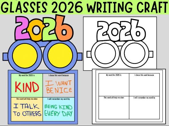 New Year 2026 Glasses Craft | One Word Reflection & Goal Setting Writing Activity KS1 KS2