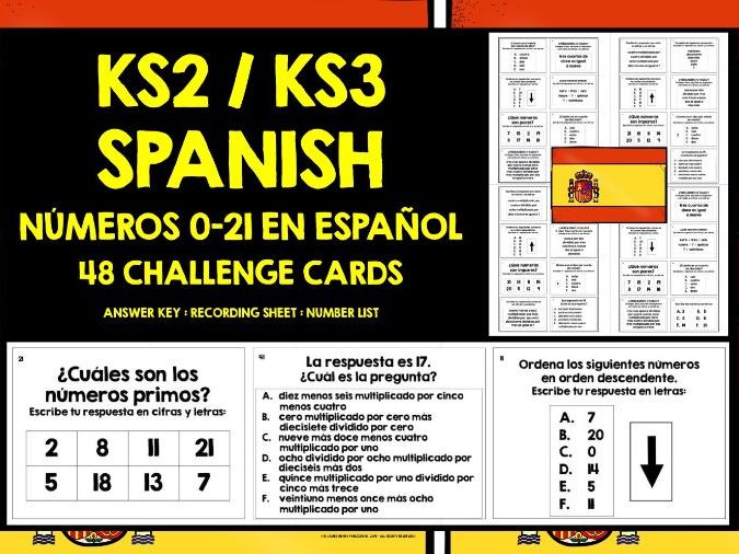 SPANISH NUMBERS 0-21 CHALLENGE CARDS