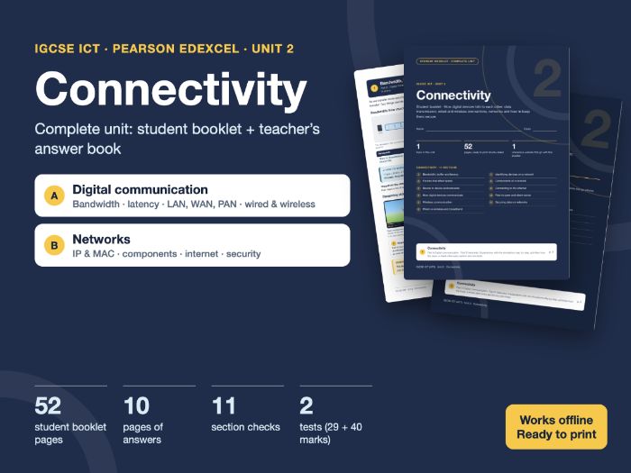 IGCSE ICT Edexcel Unit 2 Connectivity: Student Booklet + Teacher's Answers