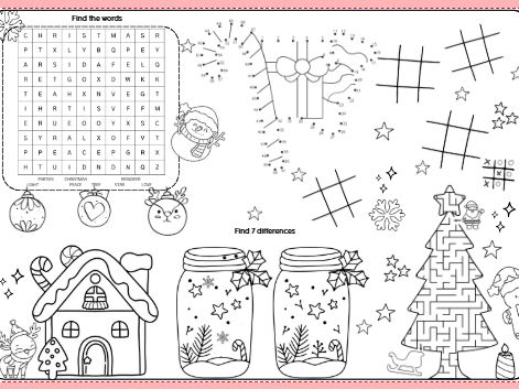 Table mat Christmas activity sheets
