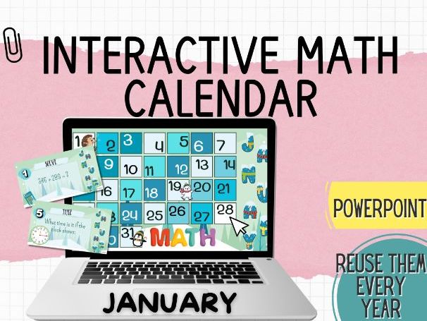 January Interactive Maths Calendar| Daily Maths Challenges | PowerPoint (KS2)