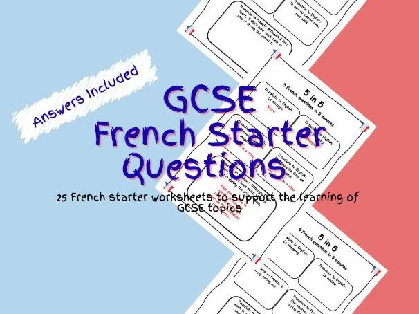 GCSE French Starter Questions Worksheets PDF