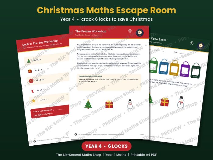 Year 4 Christmas Maths Escape Room | 6 Locks to Save Christmas