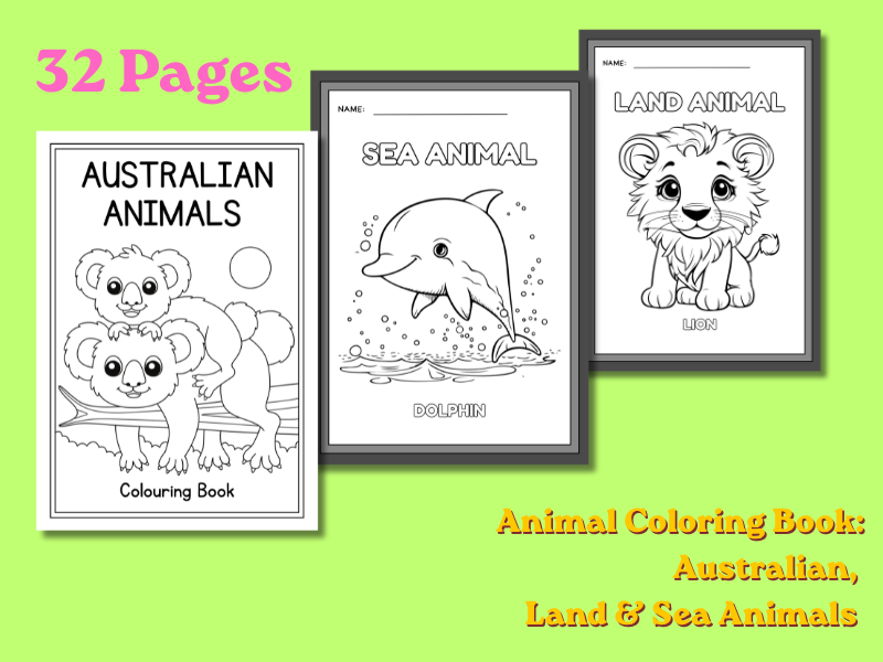 Animal Coloring Book: Australian, Land & Sea Animals - 32 Pages