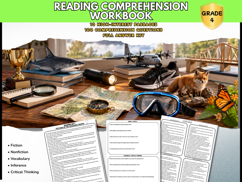 Year 4 Reading Comprehension Worksheets | 10 Passages | 100 Questions + Answers PDF