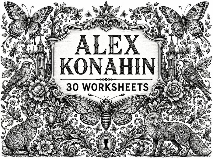 Alex Konahin Inspired Art Worksheets | 30 Detailed Pen & Ink Drawing Activities | KS3 KS4 GCSE Art |