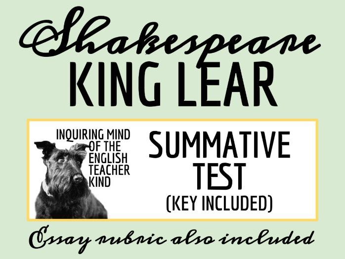 King Lear Test and Answer Key with Thematic Analysis Essay and Rubric