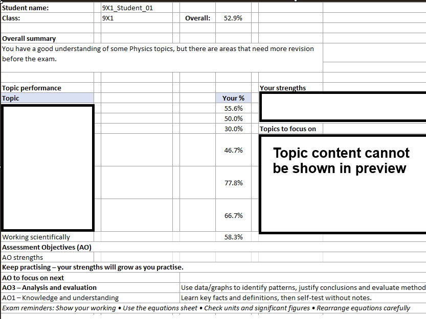 AQA Trilogy Physics P1F QLA with automated analysis and feedback