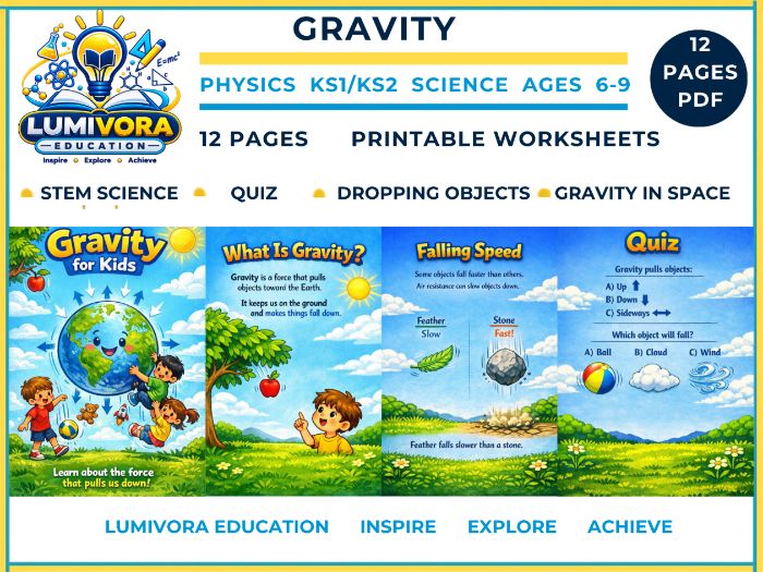 KS1/KS2 Science | Gravity for Kids STEM Workbook (Ages 6–9)