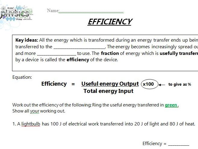 Energy Efficiency Calculations worksheet