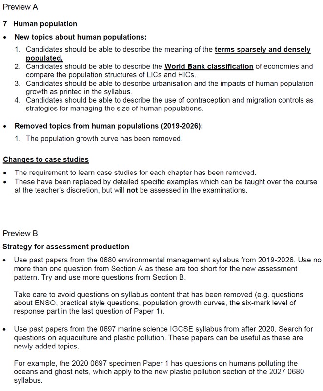 IGCSE Environmental Management 0680 Syllabus Changes 2027 | Summary and ...