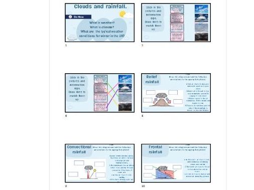 KS3 Weather unit.  Lesson 3 - Clouds and rainfall types
