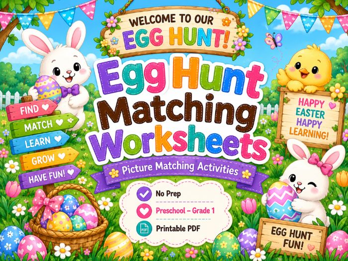 Egg Hunt Matching Worksheets | Easter Picture Matching Activities | Preschool–Grade 1