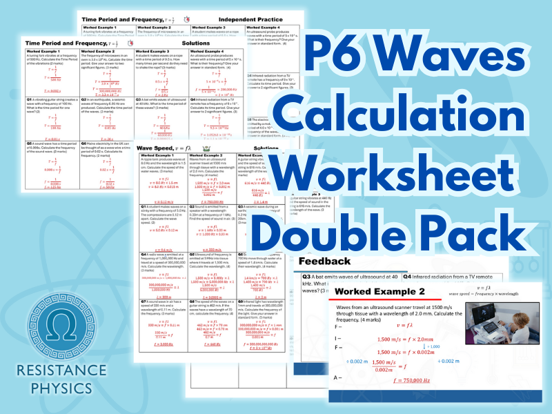 GCSE Science P6 Waves 2 Equation Pack - SLOP Calculations Worksheets with Answers