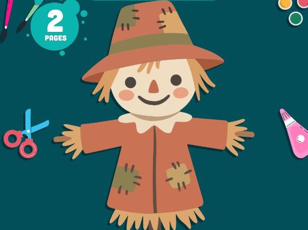 Scarecrow Craft for Kids, Autumn Cut and Assemble Activity, Fall Farm Art, Letter & A4