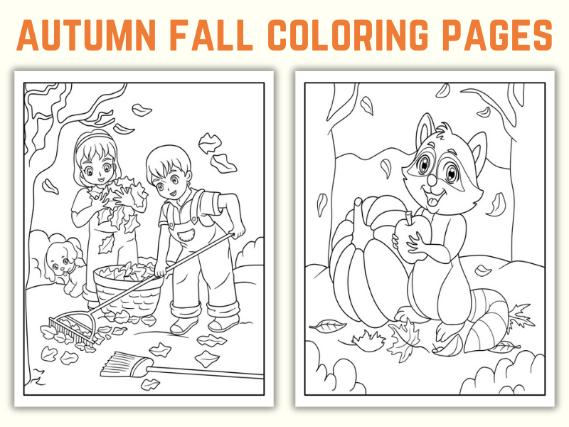 Printable Autumn Fall Coloring Pages Coloring Book (Pumpkin, Scarecrow, Animal Coloring)