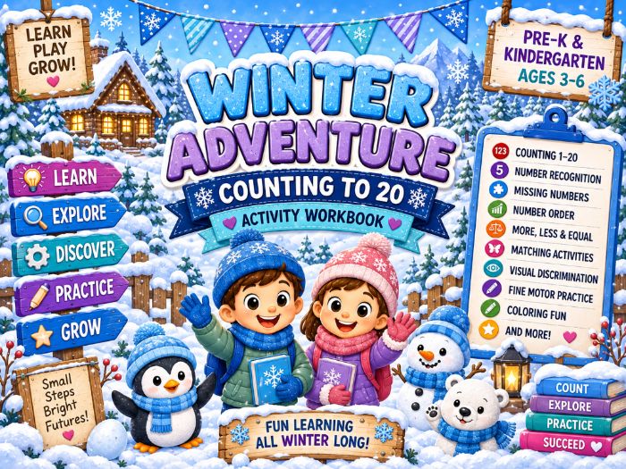 Winter Math Worksheets | Counting to 20 & Number Activities | Pre-K & Kindergarten