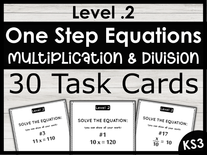 KS3 One-Step Equations Task Cards - Multiplication & Division | Year 7-9 Algebra Practice Pack