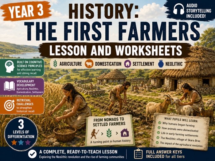 Year 3 History: The First Farmers Lesson and Worksheets