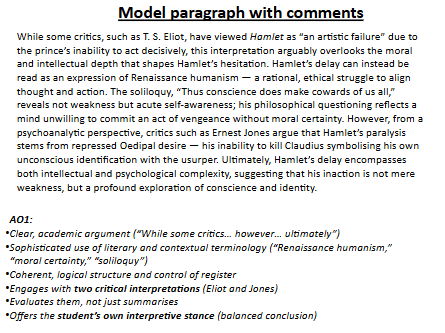 Complete Hamlet Part B OCR A Level essay writing exam prep