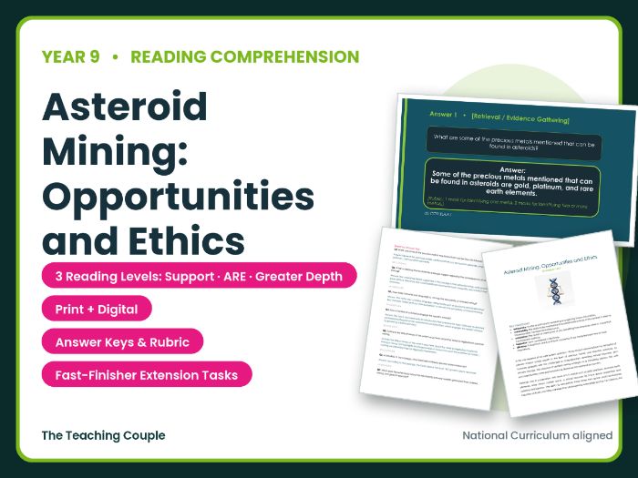 Asteroid Mining Reading Comprehension Bundle | Year 9 (KS3)