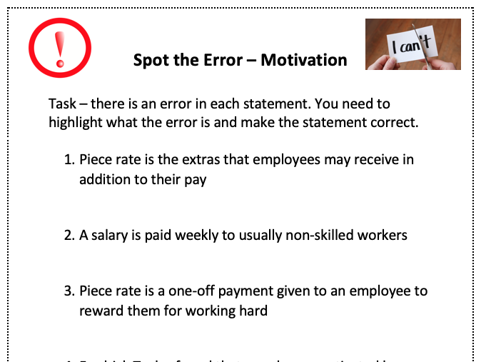 Motivation - Spot the error (Starter)