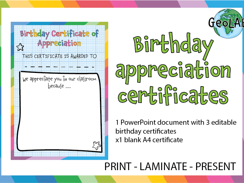 Birthday Appreciation Certificates | Editable Classroom Reward Resource
