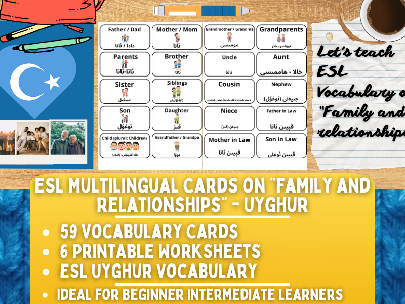 ESL Multilingual Vocabulary Flashcards - Family & Relationships - Uyghur