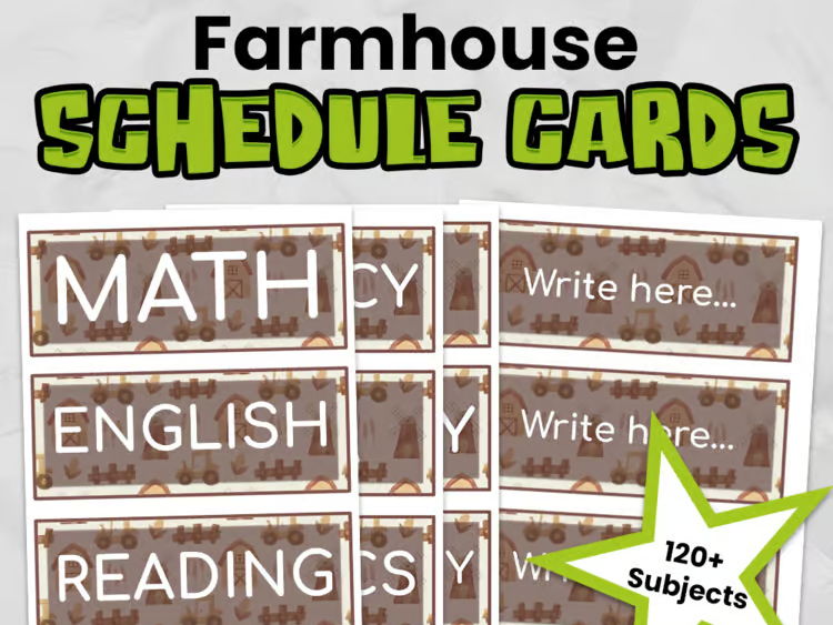 Farmhouse Editable Classroom Timetable Cards with Clocks | Primary Visual Timetable: Neutral Colors