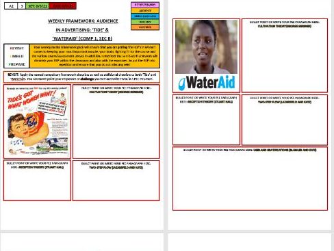 A2 EDUQAS FRAMEWORK (HOMEWORK) SHEET 3: AUDIENCE IN 'TIDE'/ 'WATERAID'