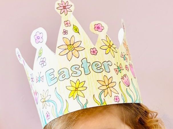 Printable Colour In Easter Flowers Crown, Spring Easter Bonnet, Printable Easter Hat, Easter Crafts