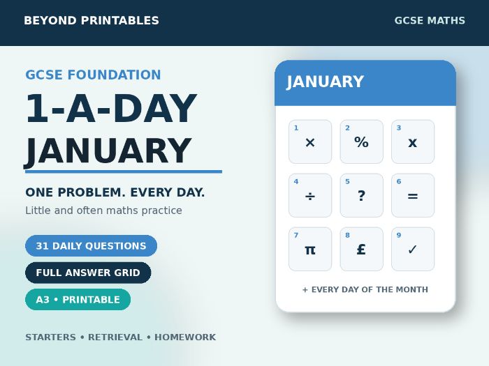 GCSE Foundation Maths 1-a-Day January | Daily Reasoning | Answers | A3/A4