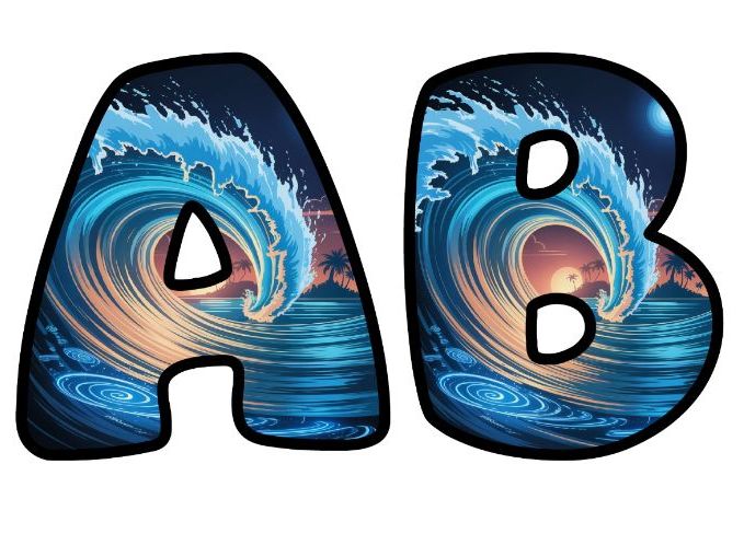 Ocean Wave Adventure Lettering Set for Classroom Display | Upper & Lowercase, 0-9 and Signs
