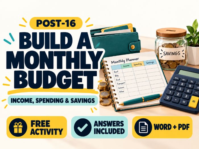 FREE Post-16 Budgeting Worksheet: Monthly Income and Spending with Answers
