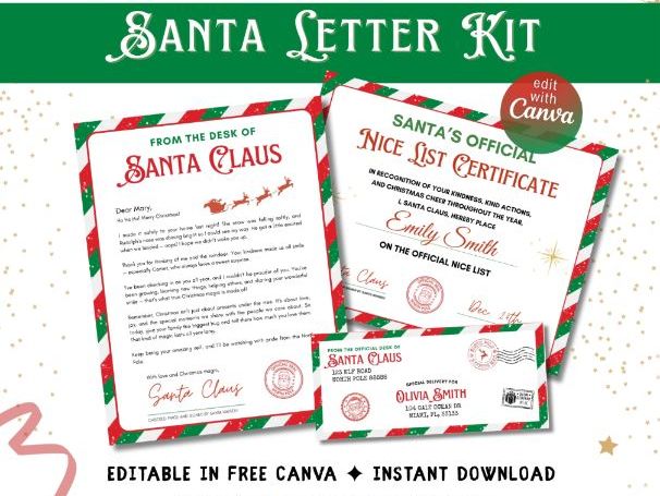Printable Santa Letter Kit – Editable Letter, Nice List Certificate & North Pole Envelope