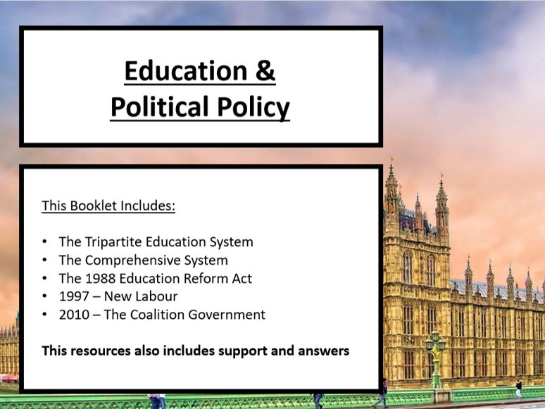 Sociology - Education & Political Policy Activity Sheets (With Answers)